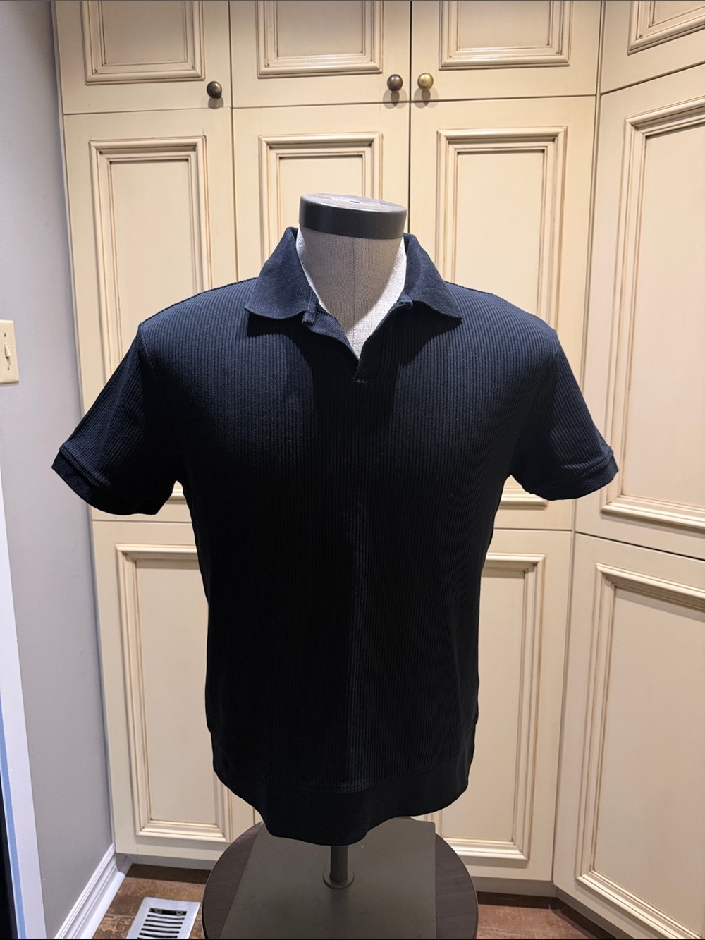 Zara Black Short-Sleeve Ribbed Polo
